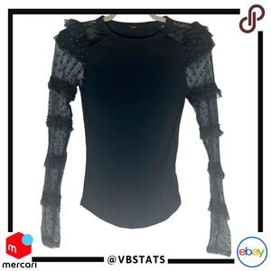 Free People Women's Kiss Kiss Mesh Ruffle Ribbed Long‎ Sleeve Top Green Size XXS